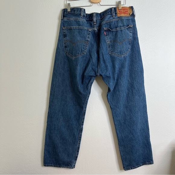 Levi's 501 Mens Blue Medium Wash Button Fly Straight Leg Denim Jeans Size 42x30 - Picture 10 of 12